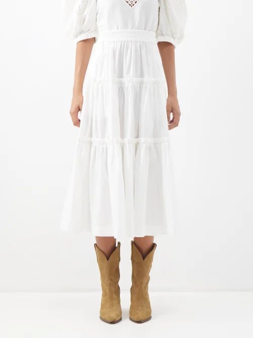 Sloane Banded Cotton-blend Lawn Midi Skirt - Womens - White