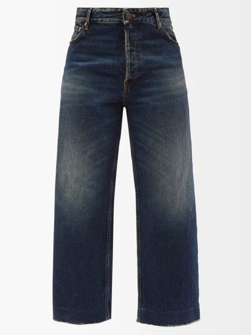 Cropped Distressed-denim Jeans - Womens - Dark Denim