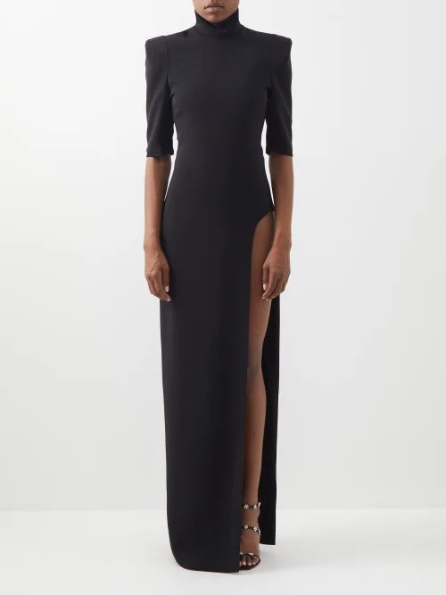 Padded-shoulder Crepe Dress - Womens - Black