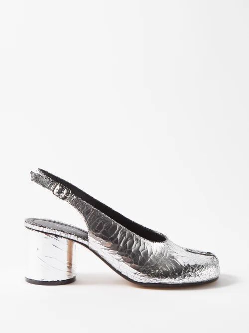 Tabi 60mm Split-toe Leather Slingback Pumps - Womens - Silver