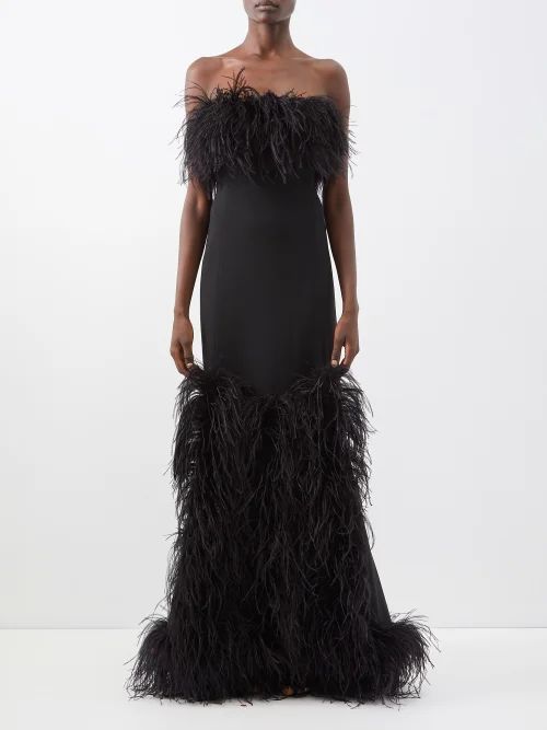 Ostrich Feather-trim Crepe Gown - Womens - Black