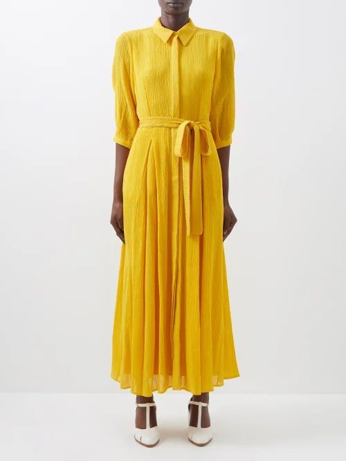 Andy Belted Crinkled Cotton-blend Dress - Womens - Yellow