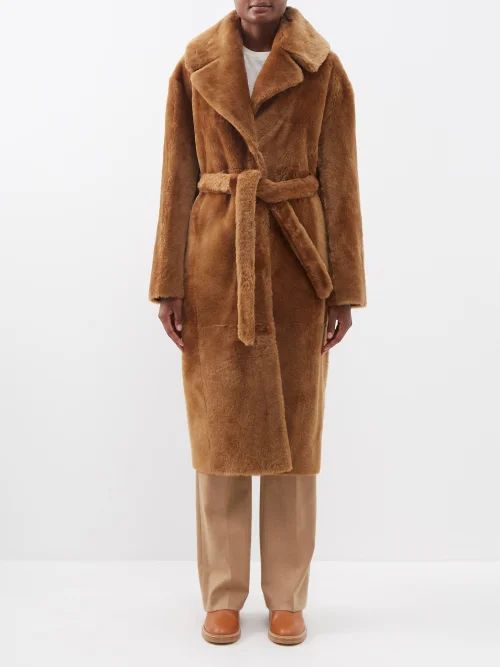 Avril Shearling Wrap Coat - Womens - Brown