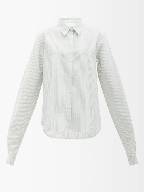 Convertible Striped Cotton-poplin Shirt - Womens - White Blue