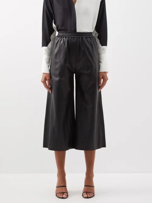 Cropped Leather Wide-leg Trousers - Womens - Black