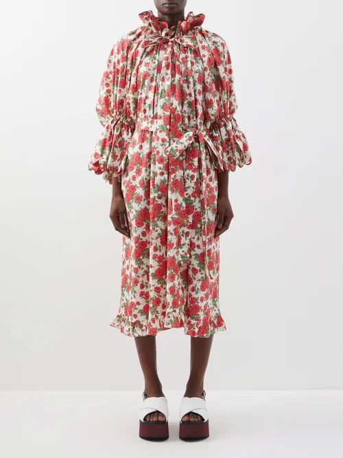 Thea Cotton-poplin Midi Dress - Womens - Red Multi