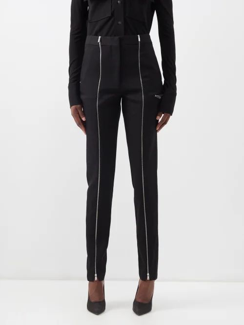 Zip-front High-waist Wool Trousers - Womens - Black