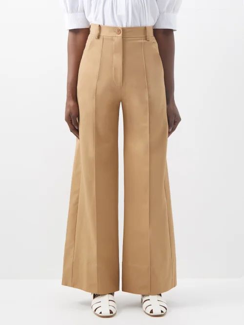 High-rise Cotton-twill Long Culottes - Womens - Camel