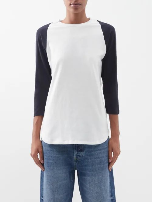 Raglan Recycled Cotton-blend Jersey T-shirt - Womens - Navy Multi