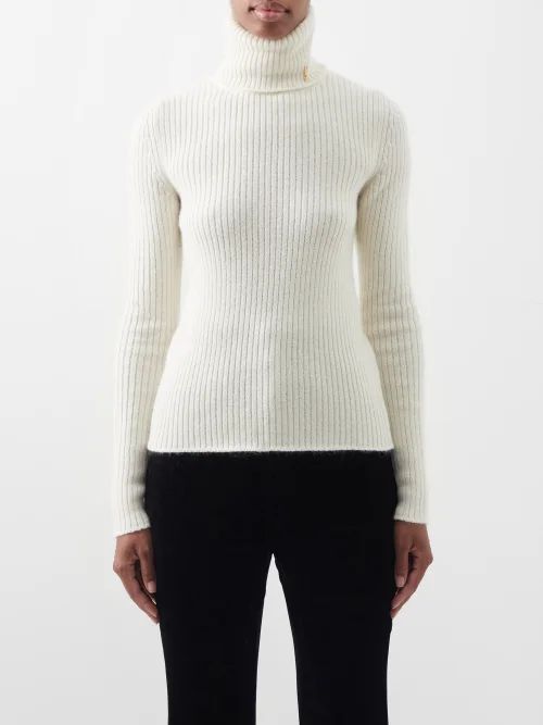 Roll-neck Ribbed-knit Wool-blend Sweater - Womens - Cream