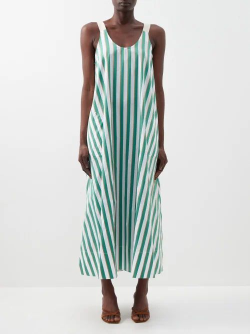 Kennedy Striped Cotton-poplin Trapeze Dress - Womens - Green