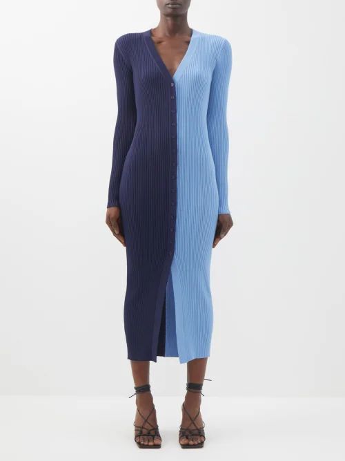 Shoko Two-tone Rib-knit Jersey Midi Dress - Womens - Blue Multi