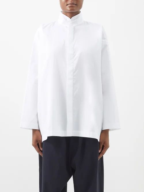 Stand-collar Cotton-poplin Shirt - Womens - White