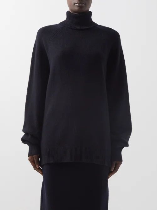 Responsible-cashmere Blend Roll-neck Sweater - Womens - Dark Navy