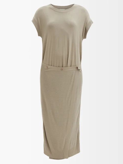 Adjustable-waist Knitted Longline Dress - Womens - Light Tan