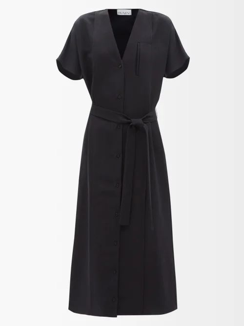Dolman-sleeve Fold Detail Linen-blend Shirt Dress - Womens - Navy