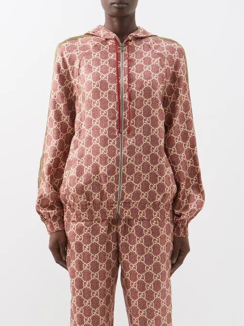 GG-jacquard Hooded Silk Jacket - Womens - Pink Multi