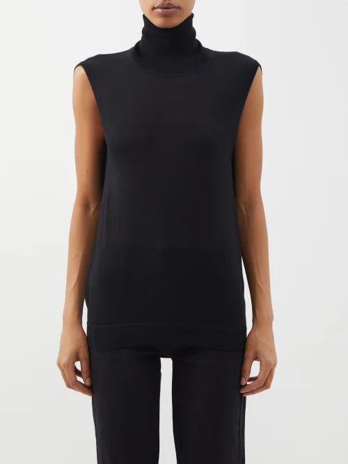 Cocoon Roll-neck Merino Sweater Vest - Womens - Black