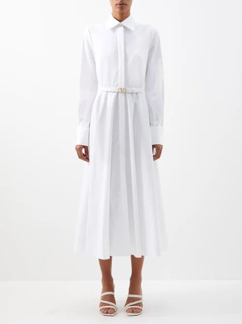 V-plaque Belted Cotton-poplin Shirt Dress - Womens - White