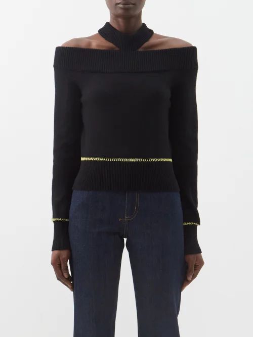 Halterneck Wool-blend Sweater - Womens - Black Yellow