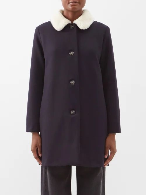 New Doll Fleece-collar Wool-blend Coat - Womens - Navy