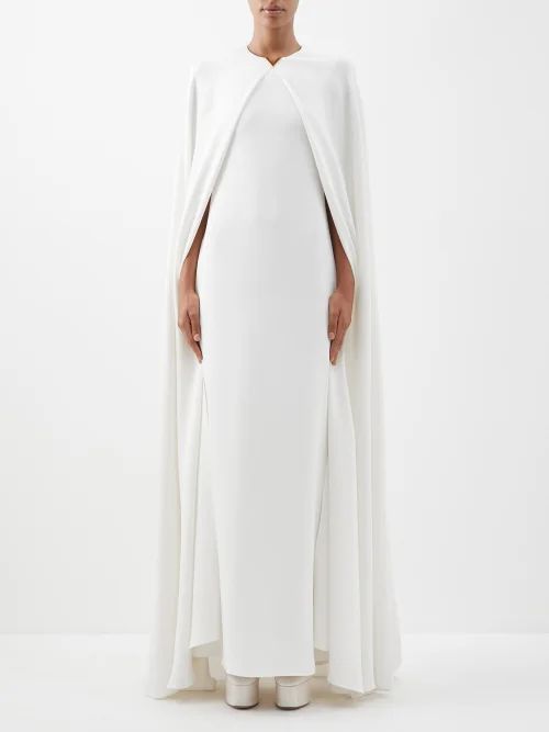 Cady Couture Cape-overlay Silk Gown - Womens - White