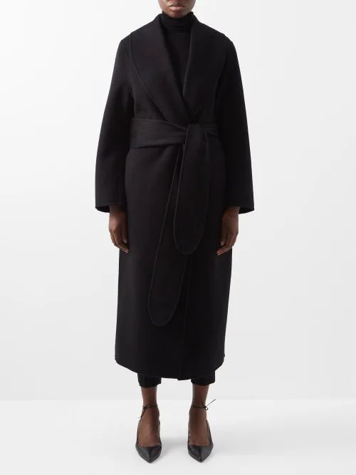 Belted Wool Coat - Womens - Black