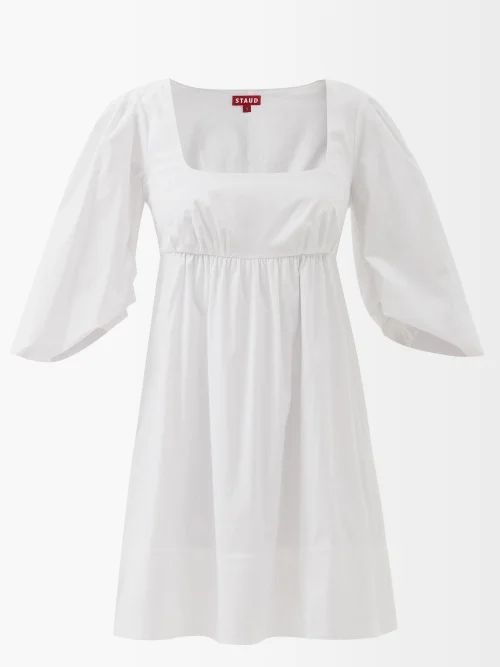 Sophie Puff-sleeve Cotton-blend Poplin Mini Dress - Womens - White