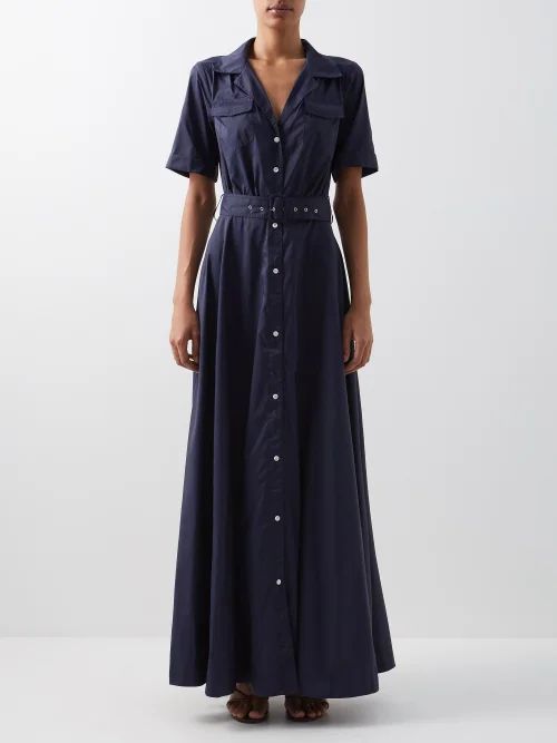 Millie Belted Maxi Shirt Dress - Womens - Navy
