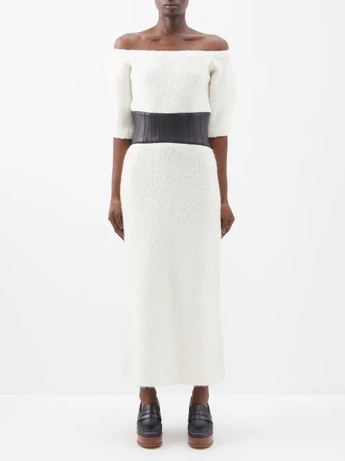 Blitz Off-the-shoulder Cashmere-blend Bouclé Dress - Womens - Ivory