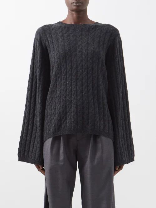 Cable-knit Cashmere Sweater - Womens - Dark Grey