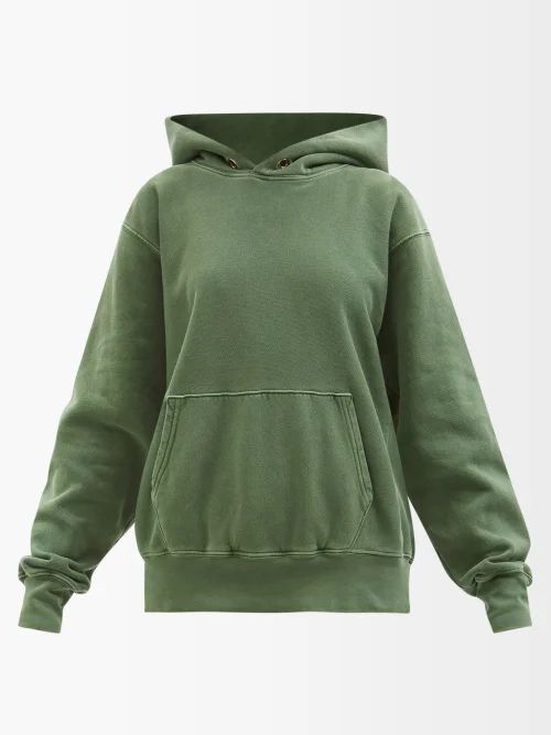 Brushed-back Cotton Hooded Sweatshirt - Womens - Green