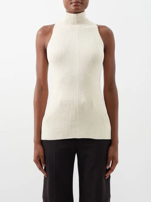 High-neck Ribbed Cotton-blend Tank Top - Womens - Ecru