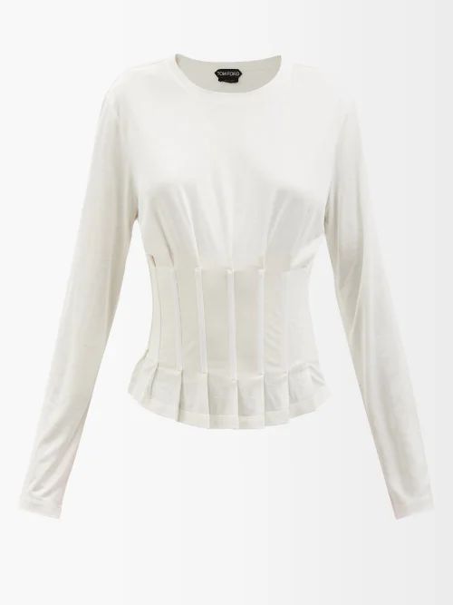 Corset-panelled Silk-jersey Top - Womens - White