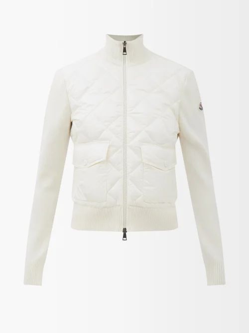 High-neck Quilted Shell And Wool Jacket - Womens - White
