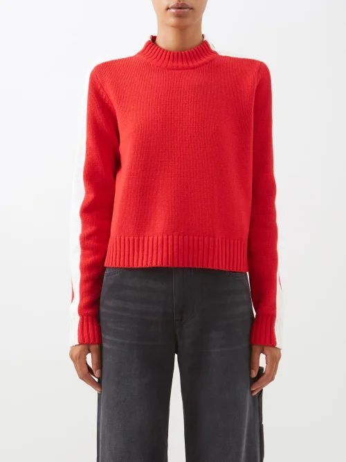 Britt Side-stripe Merino-blend Sweater - Womens - Red Ivory