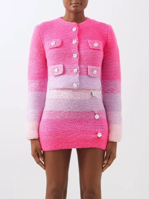 Collarless Stripe-knit Jacket - Womens - Pink Multi