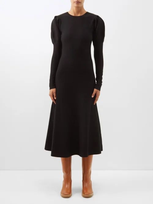 Hannah Gathered-shoulder Wool Dress - Womens - Black