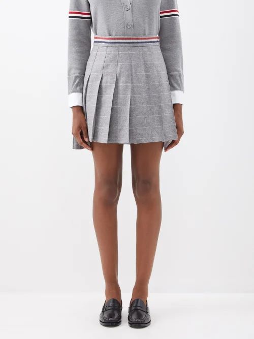 Tricolour-stripe Check Wool-blend Mini Skirt - Womens - Grey