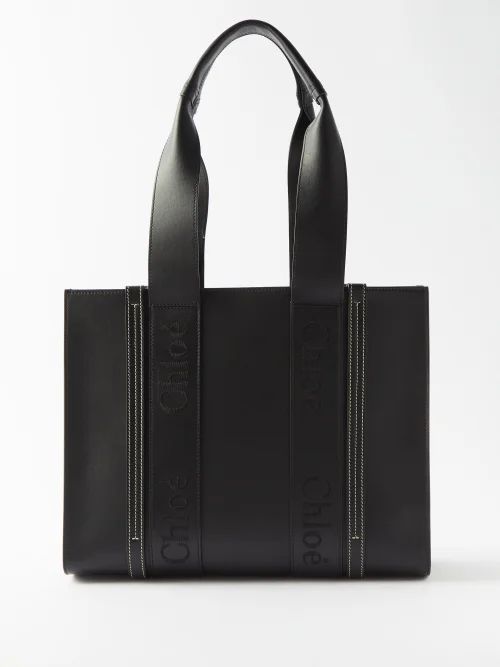 Woody Medium Leather Tote Bag - Womens - Black