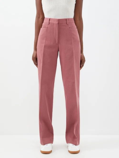 Lorine Cotton-blend Straight-leg Trousers - Womens - Dark Pink