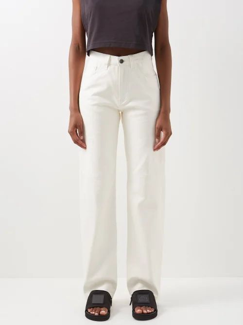Top-stitched Leather Trousers - Womens - White