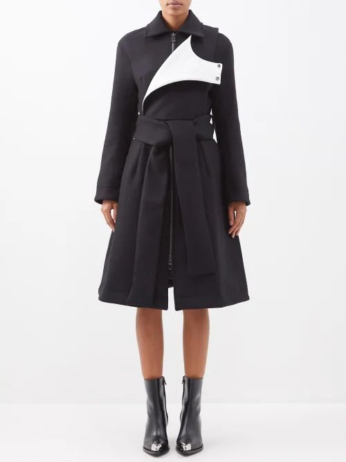 Removable-collar Belted Wool Coat - Womens - Black