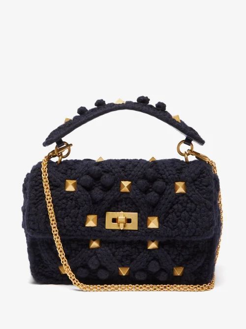 Roman Stud Knitted Cashmere Shoulder Bag - Womens - Navy