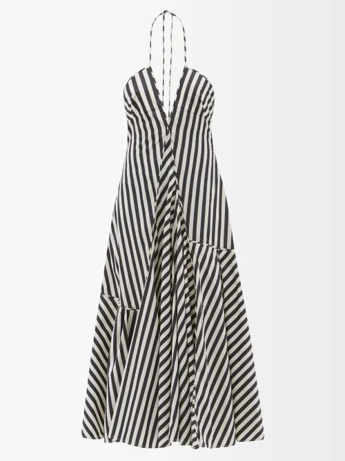 Striped Cotton Midi Dress - Womens - Black Stripe