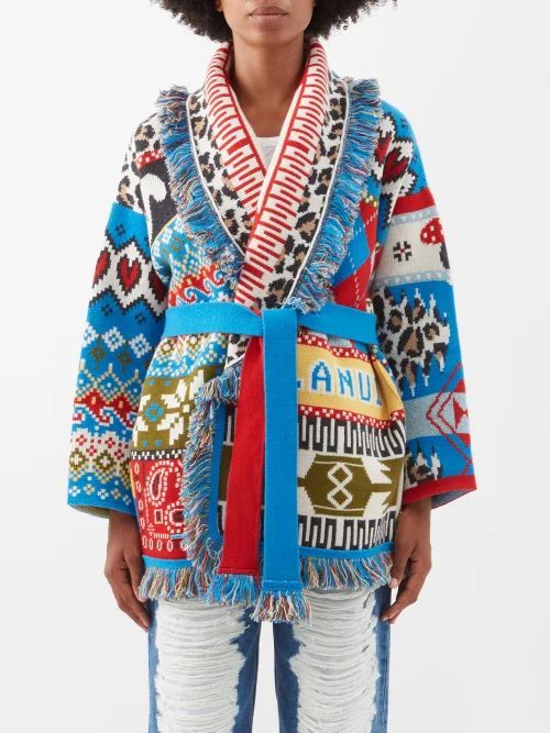 Patchwork-jacquard Belted Wool-blend Cardigan - Womens - Multi