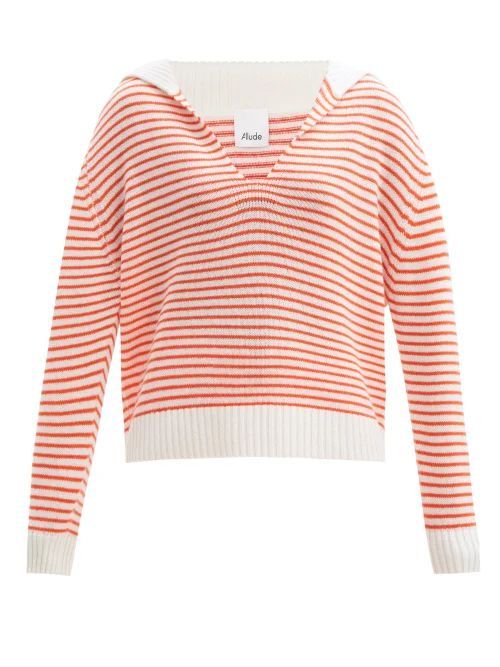 Sailor-collar Striped Wool-blend Sweater - Womens - Orange Stripe