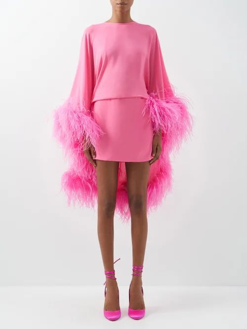 Milton Cape-back Feather-trim Crepe Dress - Womens - Pink