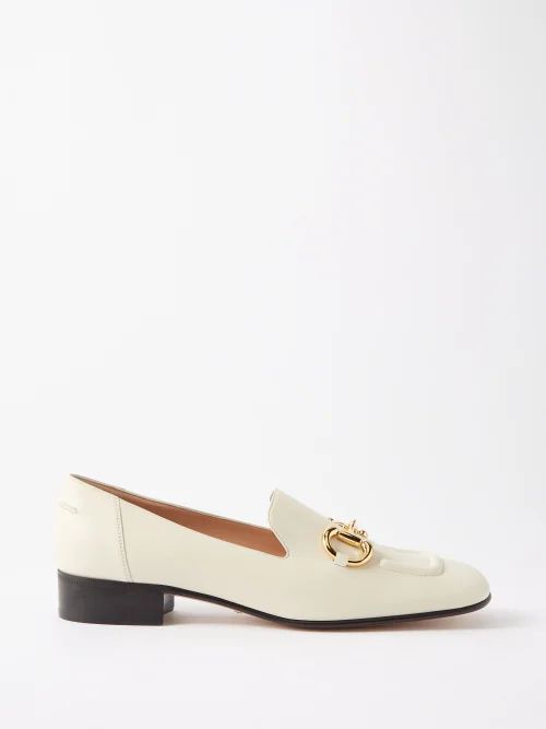 Horsebit Leather Loafers - Womens - White