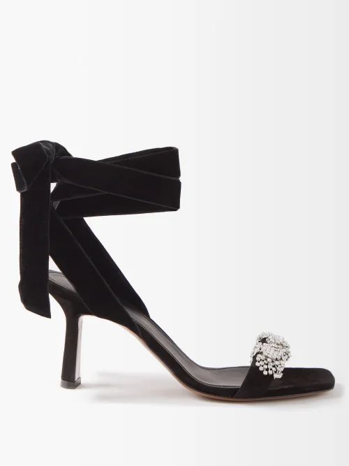 Tulip 80 Wrap Crystal-embellished Velvet Sandals - Womens - Black